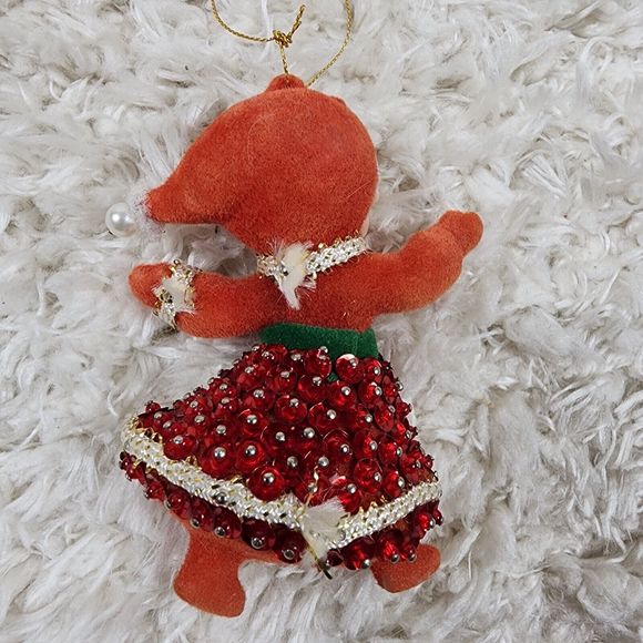 Vintage Mr & Ms Claus Christmas Tree Ornaments Beaded Sequin Felted Figures - Picture 4 of 12